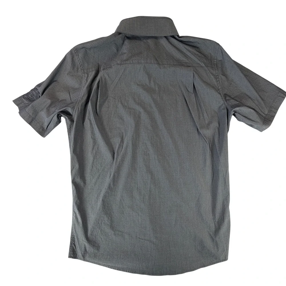 TravisMathew Button Up Shirt Men's Large Gray Short Sleeve Golf Mill‎ Shop Logo